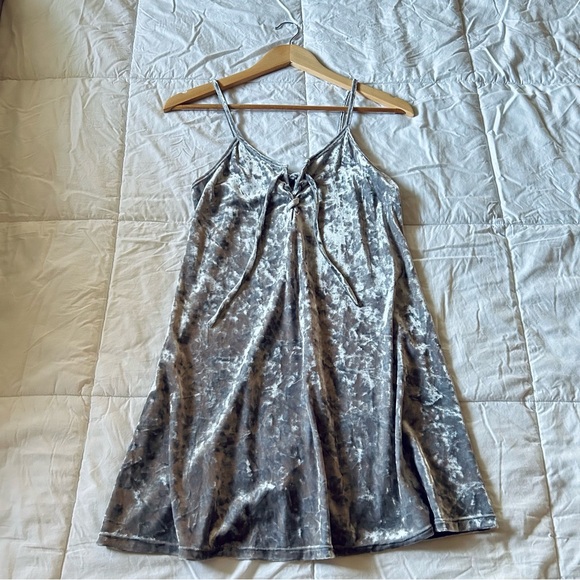 Silver Crushed Velvet Lace Up Dress - Picture 5 of 11